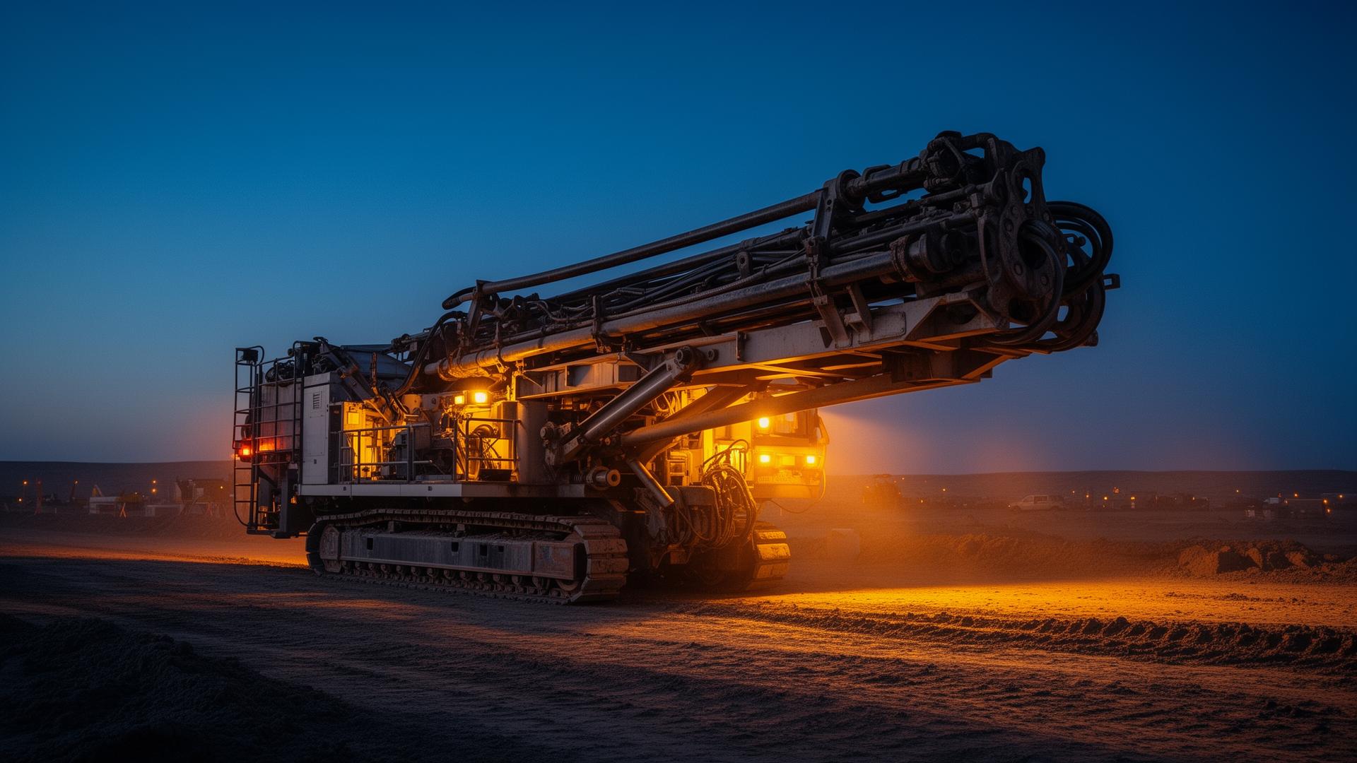 Horizontal directional drilling rig at dusk